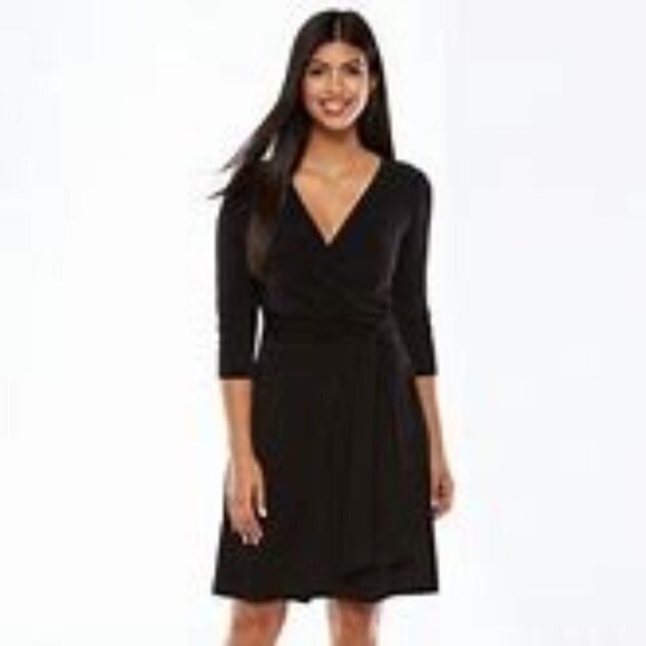 AB Studio Little black Cocktail Dress Faux-Wrap Stretch slinky  Size Med - Picture 1 of 5